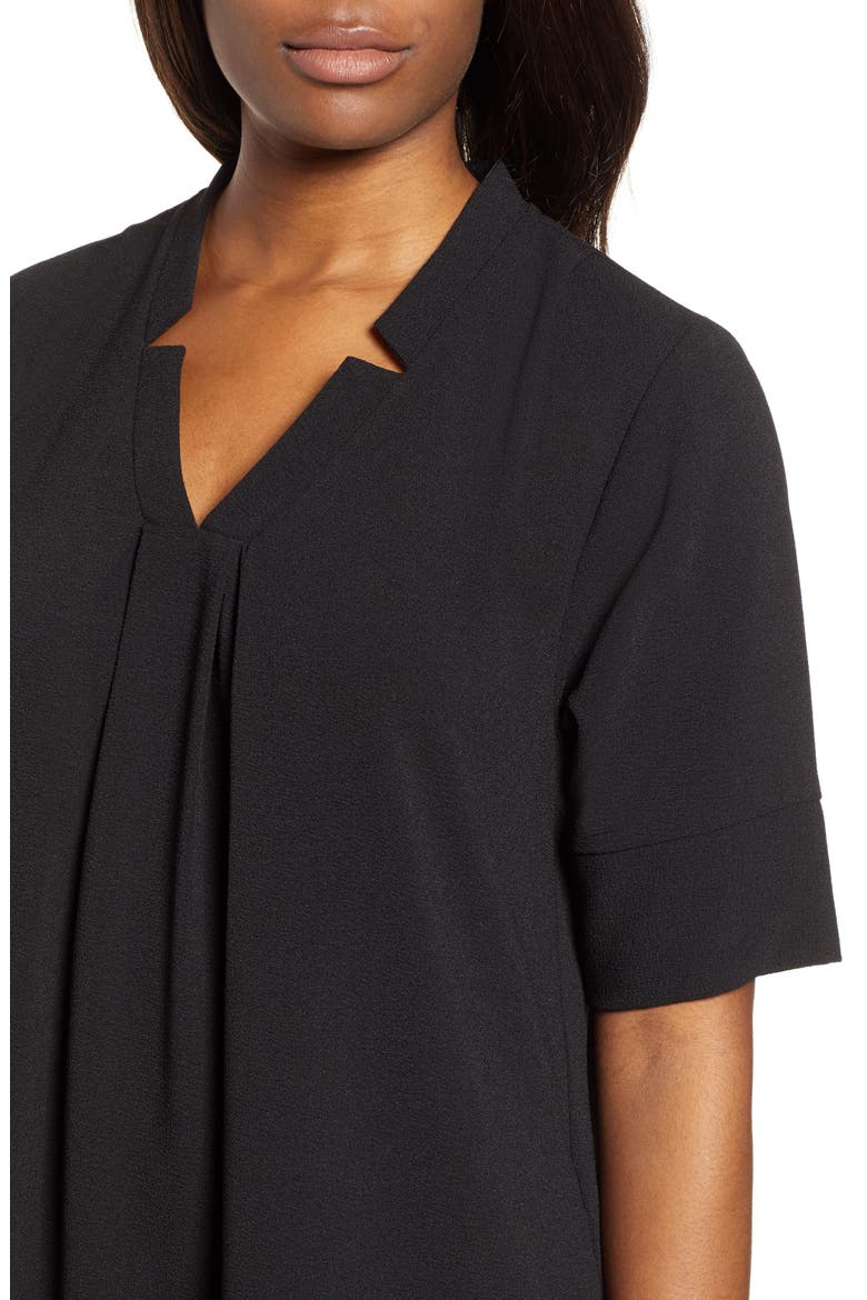 Pleat Front Curved Hem Shirtdress, Alternate, color, BLACK