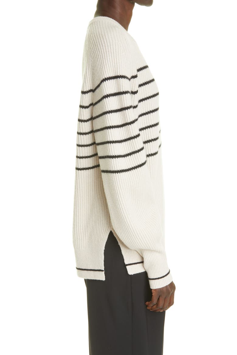 Stripe Rib Recycled Cashmere Blend Sweater, Alternate, color, CREMA W/ BLACK STRIPE