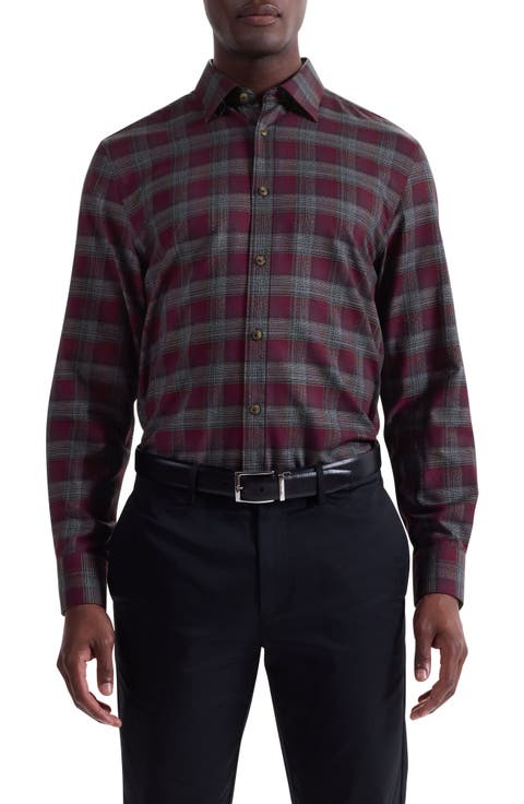 Karl Shaped Fit Plaid Cotton & Cashmere Button-Up Shirt