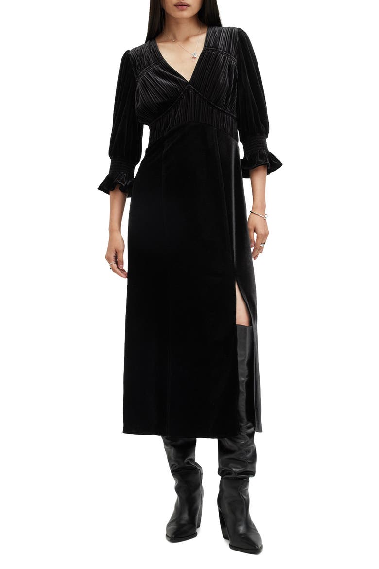 Ani Velvet Midi Dress, Main, color, BLACK