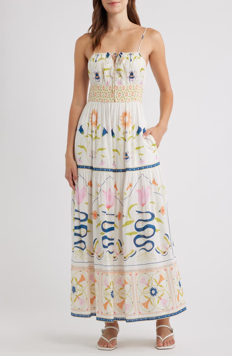 Cleobella Adria Smocked Waist Cotton Blend Sundress, Main, color, Montecito Print