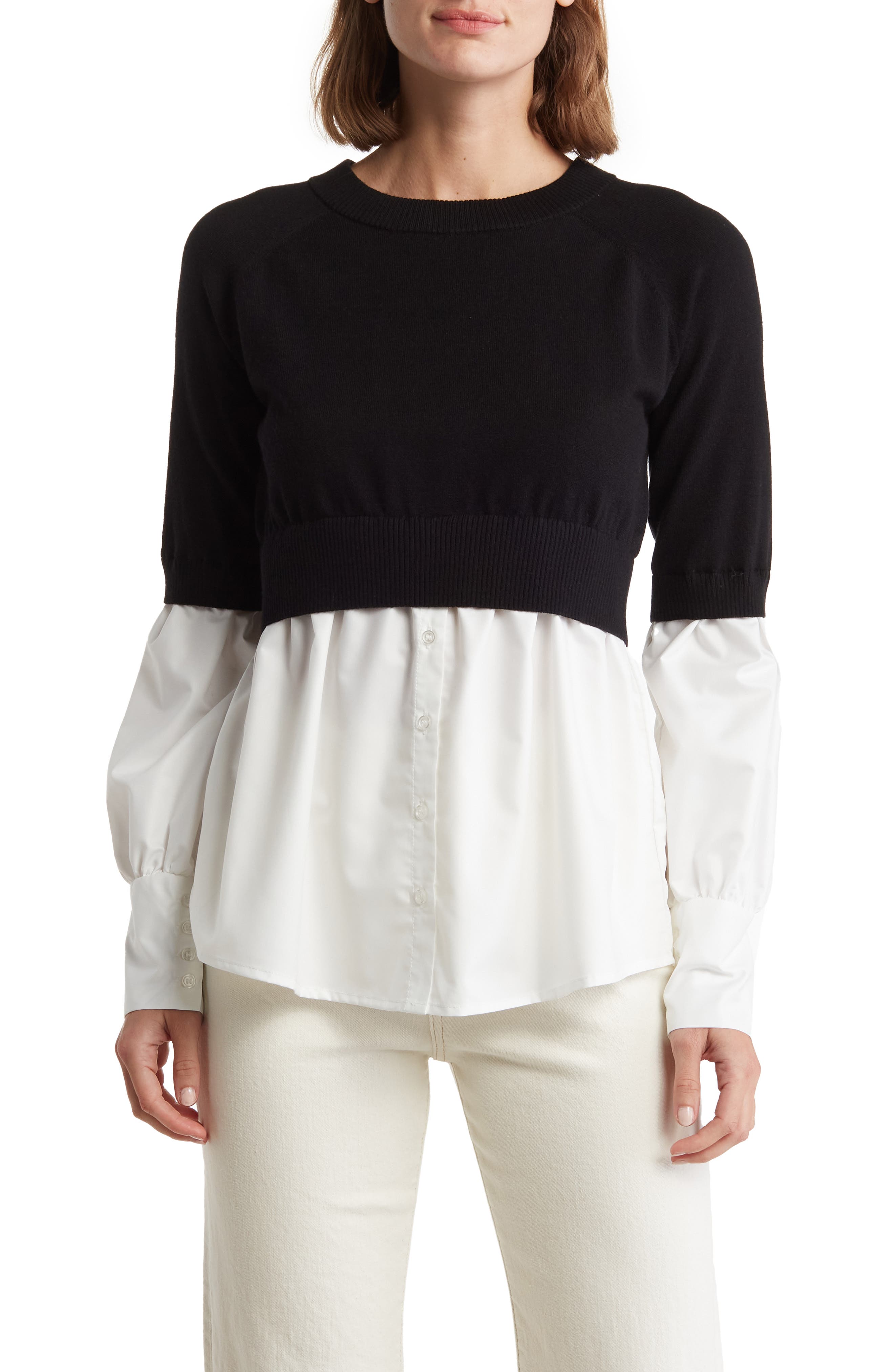 Bobeau Twofer Poplin Sweater Top (Women) | Nordstromrack
