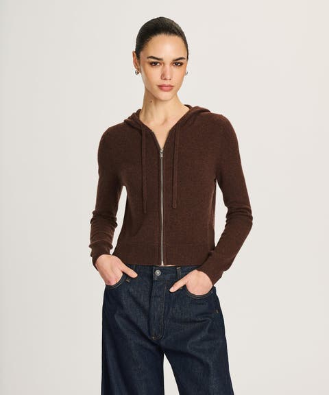 Signature Cashmere Cropped Zip Up Hoodie