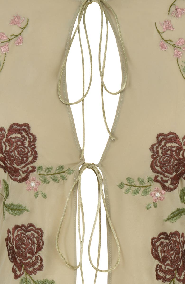 HOUSE OF CB Asra Floral Embroidered Tie Front Mesh Top, Alternate, color, 
