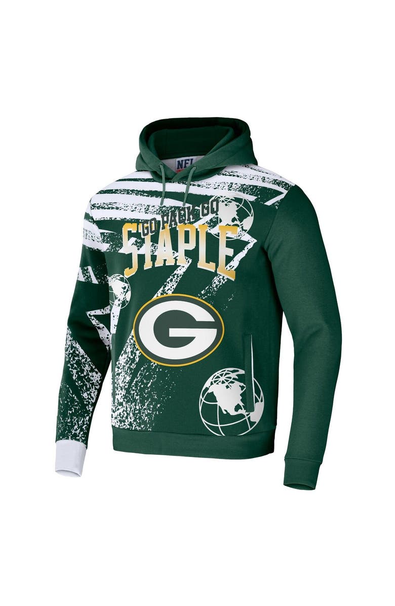 STAPLE Men's NFL x Staple Hunter Green Green Bay Packers All Over Print Pullover Hoodie, Alternate, color,