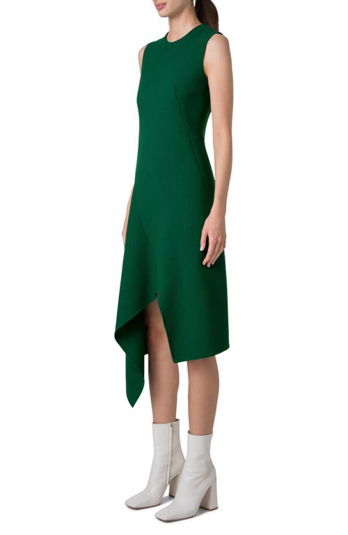 Akris High-low Wool Crepe Midi Dress In Pine Green