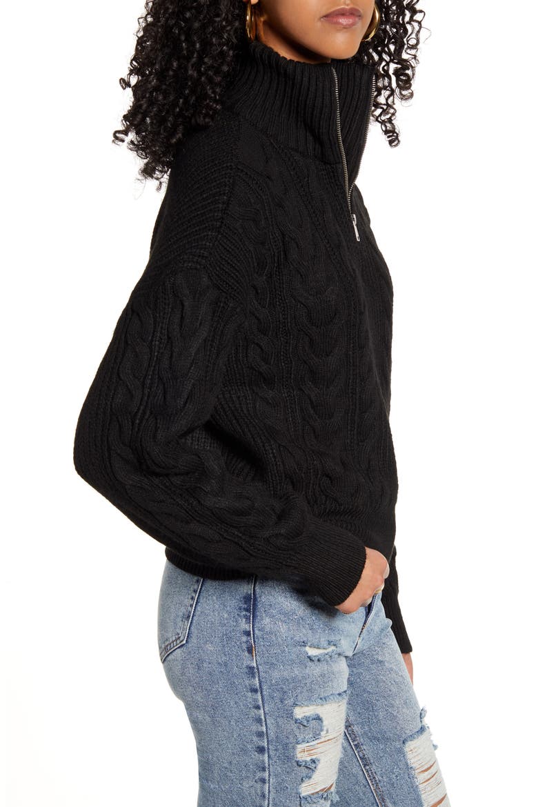 Half-Zip Cable Sweater, Alternate, color, BLACK