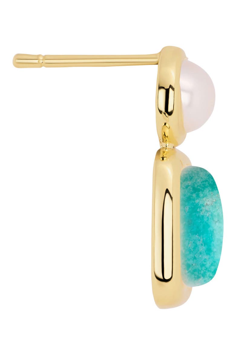 Lapis and Imitation Pearl Drop Earrings, Alternate, color, BLUE GREEN GOLD