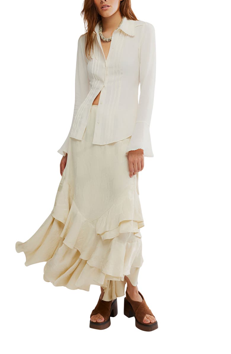 Free People Melrose Bell Sleeve Button-Up Shirt, Alternate, color, Whisper White