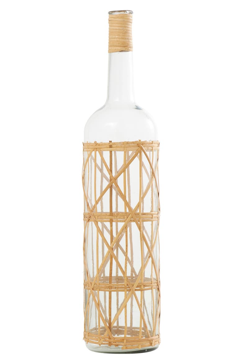 Rattan Wrap Glass Vase, Main, color, CLEAR