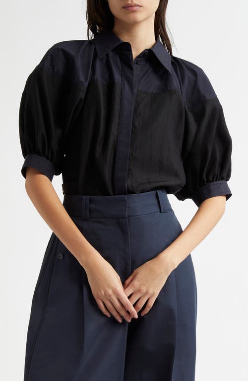 3.1 Phillip Lim Lantern Sleeve Colorblock Button-up Shirt In Black Midnight
