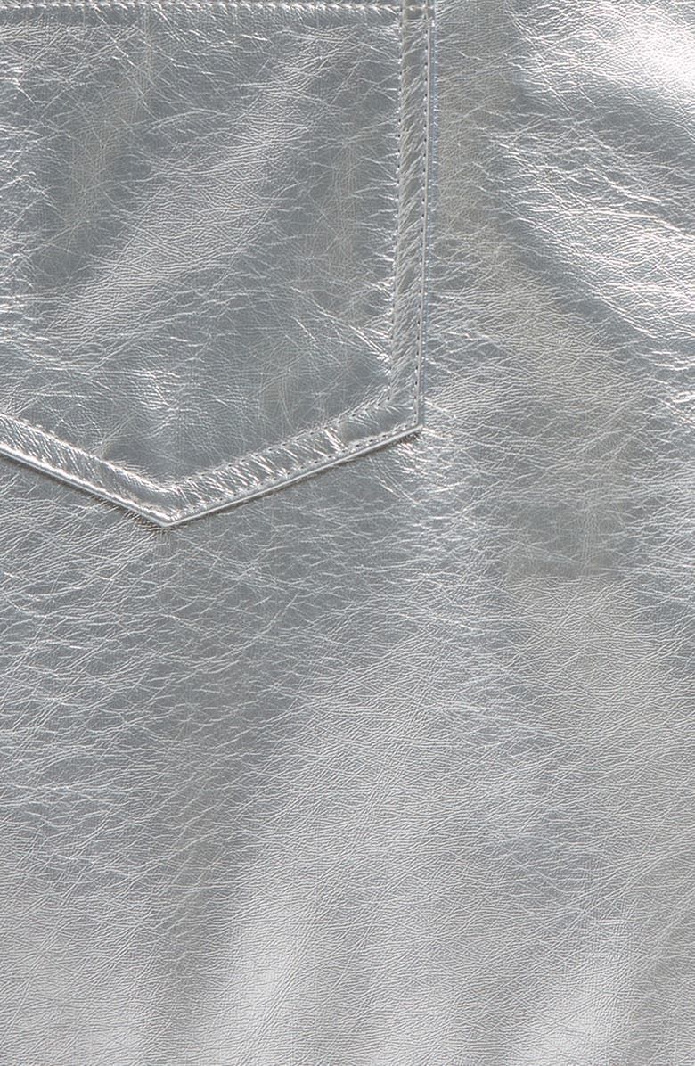 Love, Fire Kids' Patch Pocket Metallic Faux Leather Skirt, Alternate, color, Xenon Silver