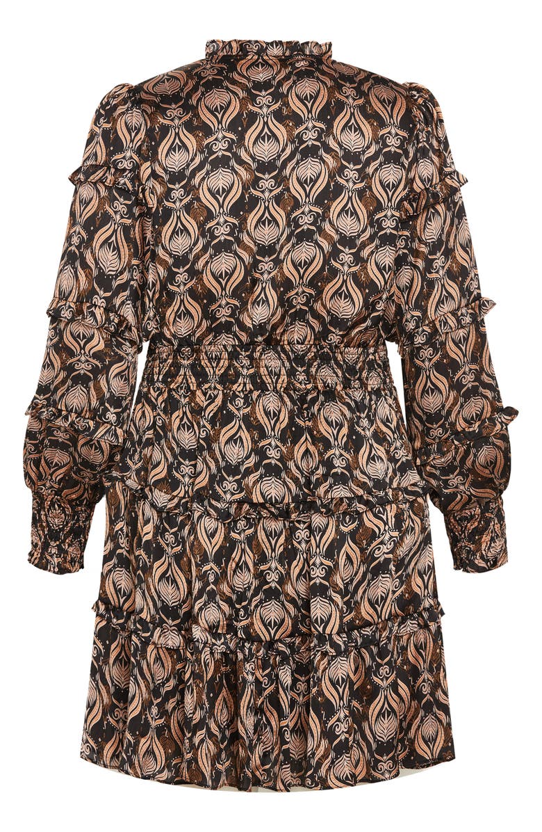 City Chic Fan Print Smocked Long Sleeve Dress, Alternate, color, Nile Fan