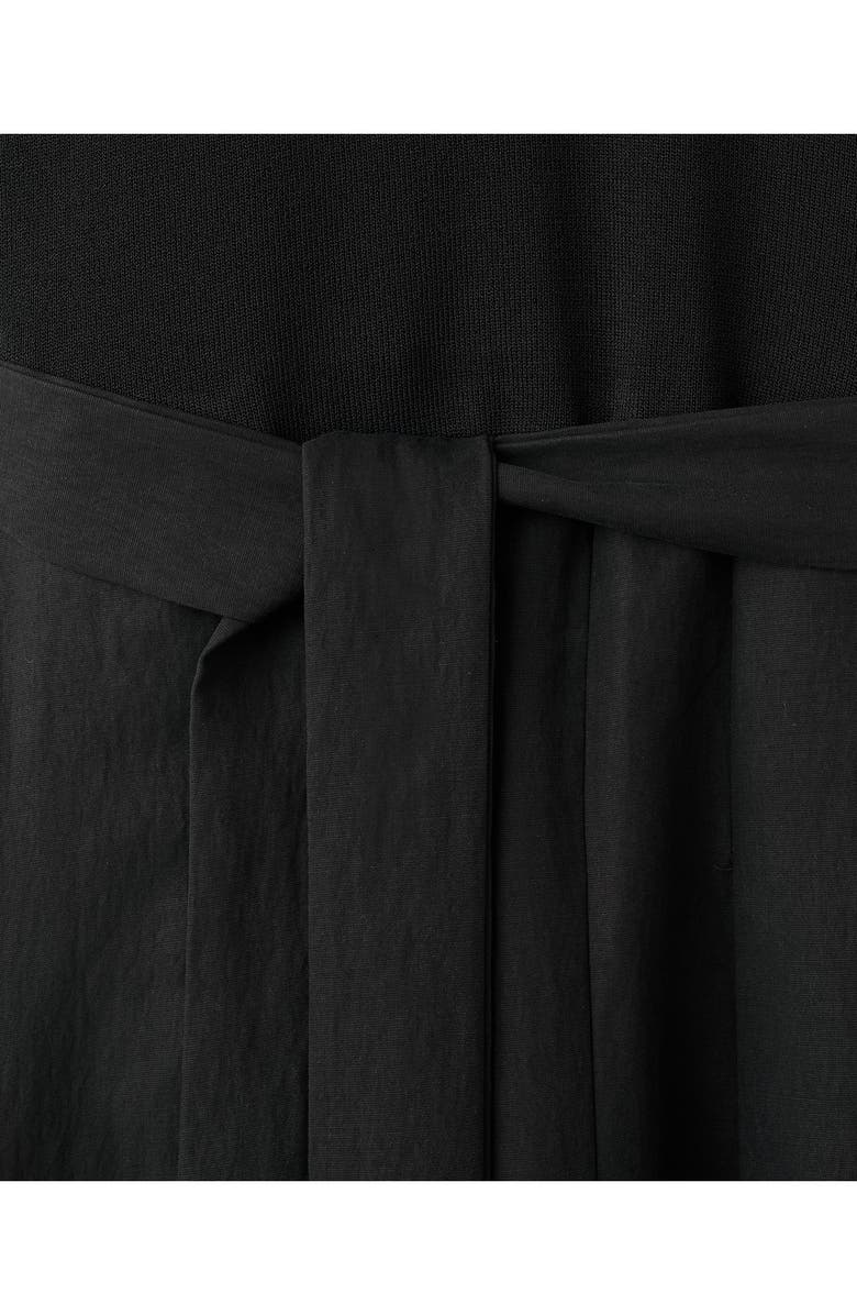 MANGO Mixed Media Pleated Midi Dress, Alternate, color, Black