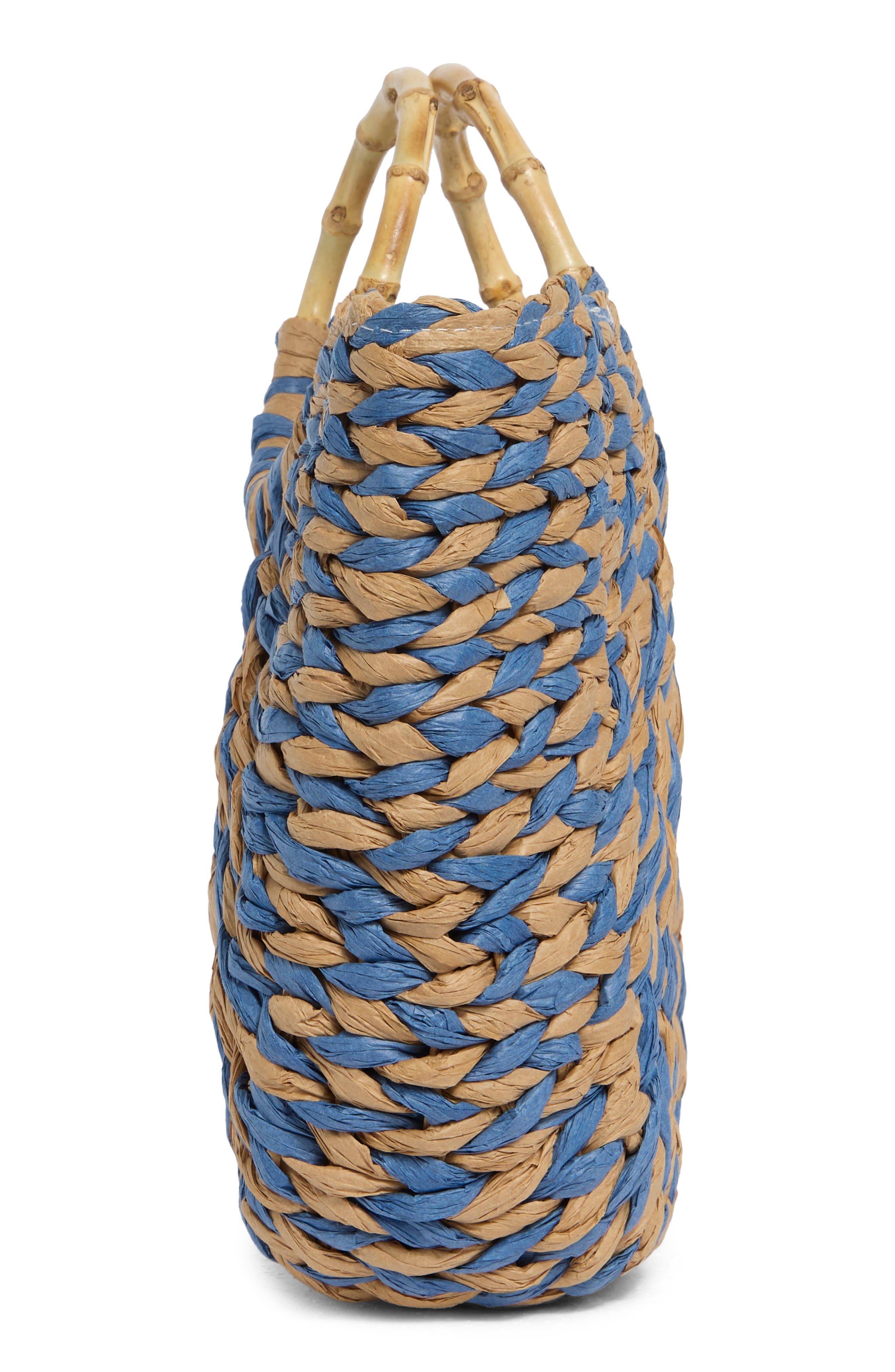 ALESSIA BIANCHI East/West Straw Tote, Alternate, color, Taupe/ Blue