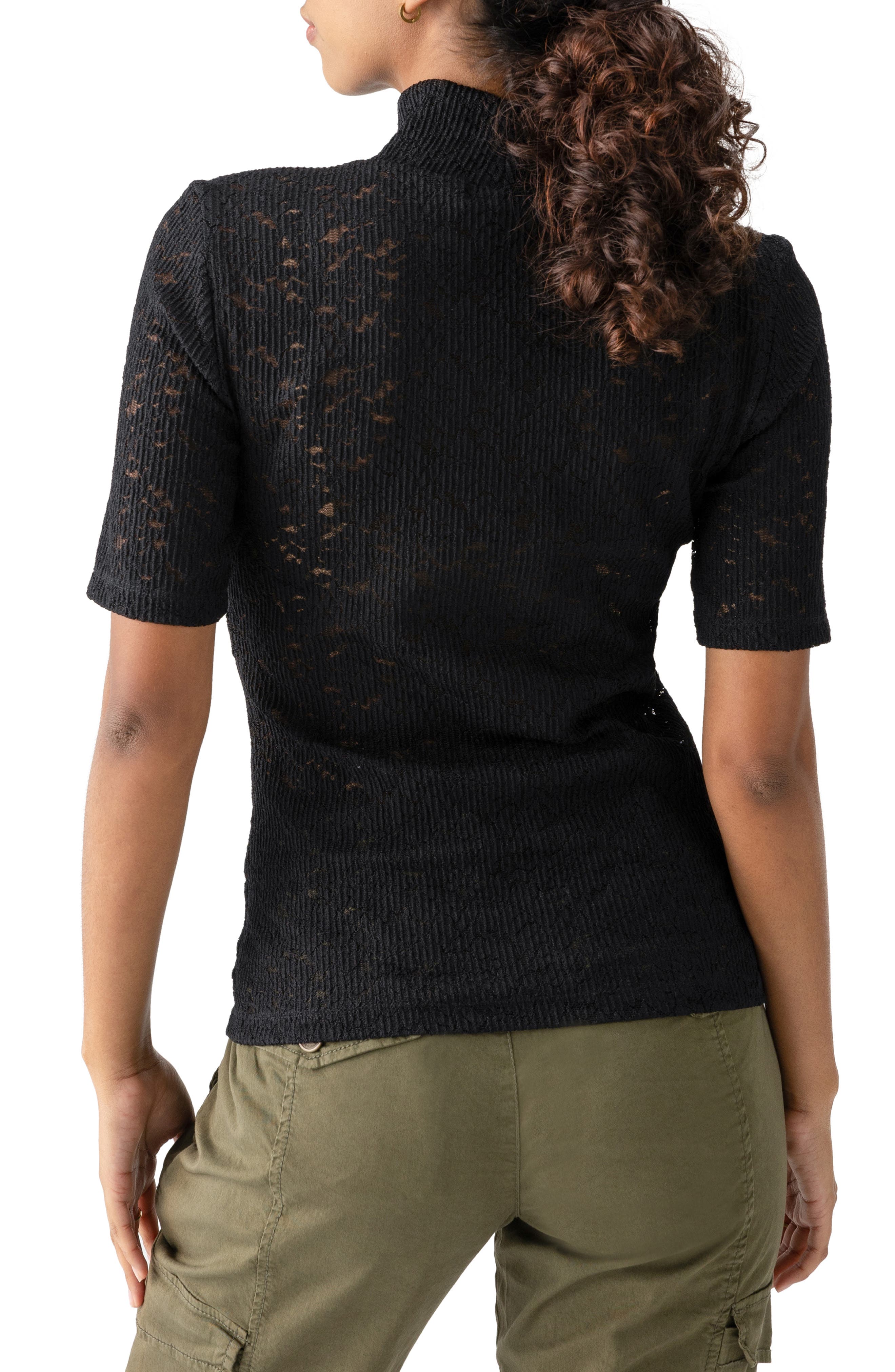 Embroidered Lace Mock Neck Top - image 2