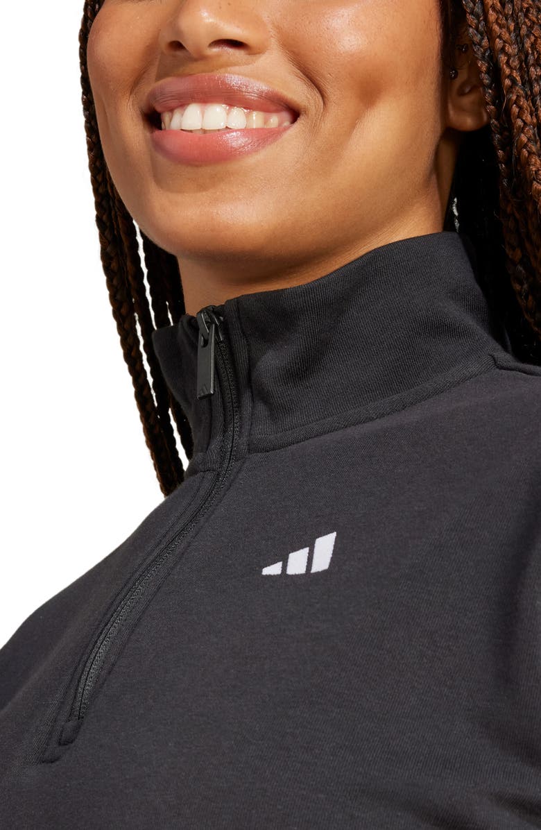 adidas French Terry Quarter Zip Pullover, Alternate, color, Black/ White