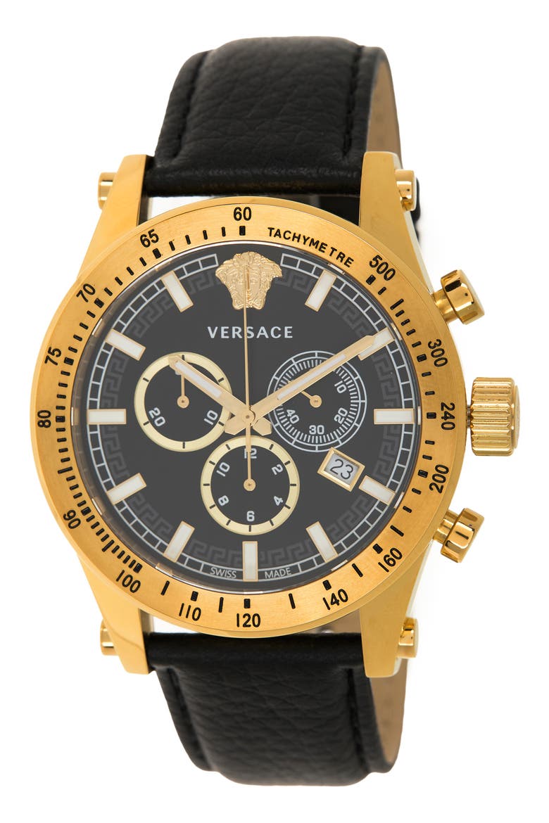 Men's Multi-function Leather Strap Watch, 44mm, Main, color, GOLD