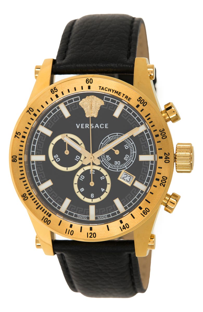 Versace Men's Multi-function Leather Strap Watch, 44mm, Main, color,