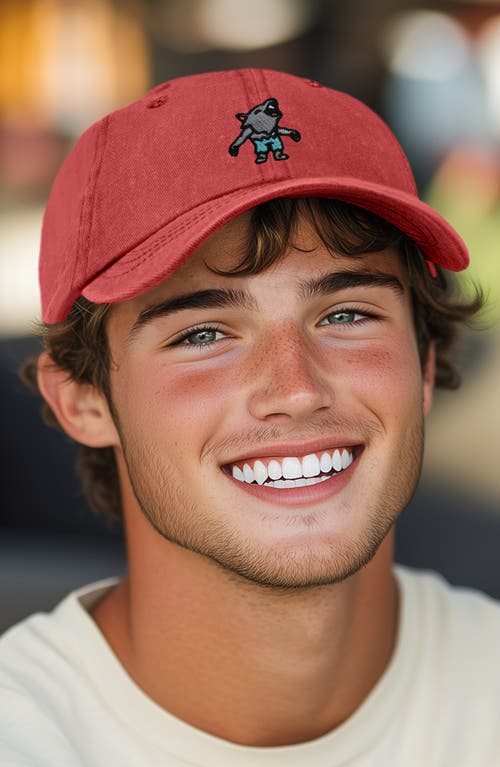 Dalix Werewolf Embroidered Dad Hat In Washed Red