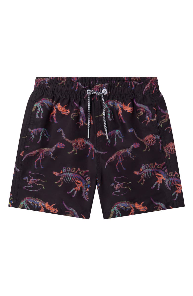 Boardies Kids' Dino Bones Swim Trunks, Main, color, Black