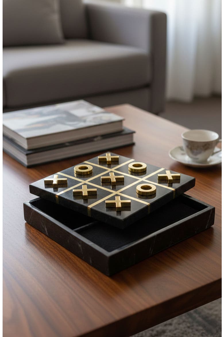 Marble Tic-Tac-Toe Game, Alternate, color, BLACK