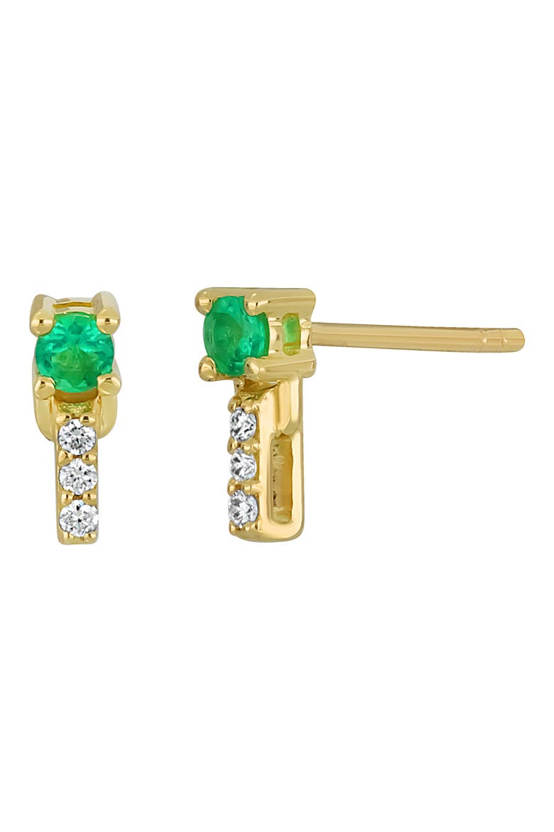 El Mar Gemstone & Diamond Bar Stud Earrings, Main, color, 18K YELLOW GOLD EMERALD