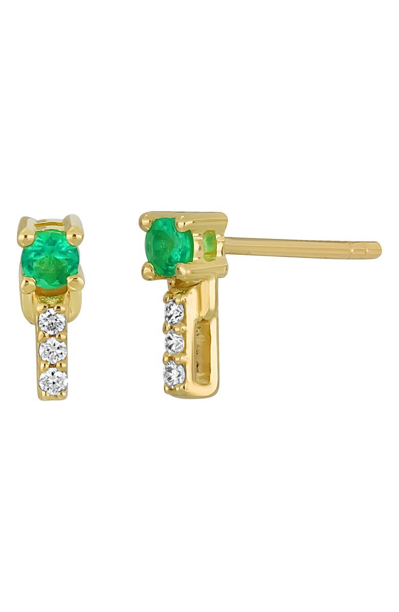 Bony Levy El Mar Gemstone & Diamond Bar Stud Earrings, Main, color, 18K Yellow Gold Emerald