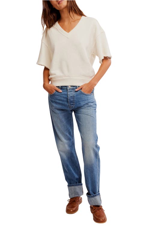 Shop Free People So Easy Short Sleeve Sweatshirt In Clean Ivory