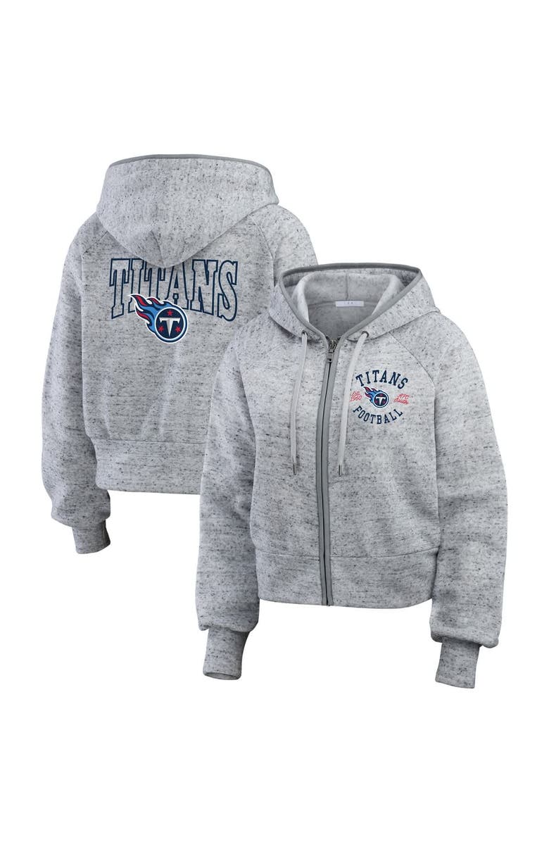WEAR by Erin Andrews Women's WEAR by Erin Andrews Heather Gray Tennessee Titans Speckled Fleece Cropped Full-Zip Hoodie, Alternate, color, Heather Gray