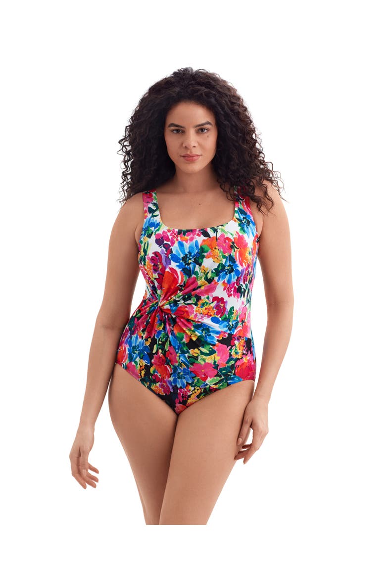 Twist Drape Tank Long Torso One-Piece Swimsuit, Main, color, Blooming Bouquet