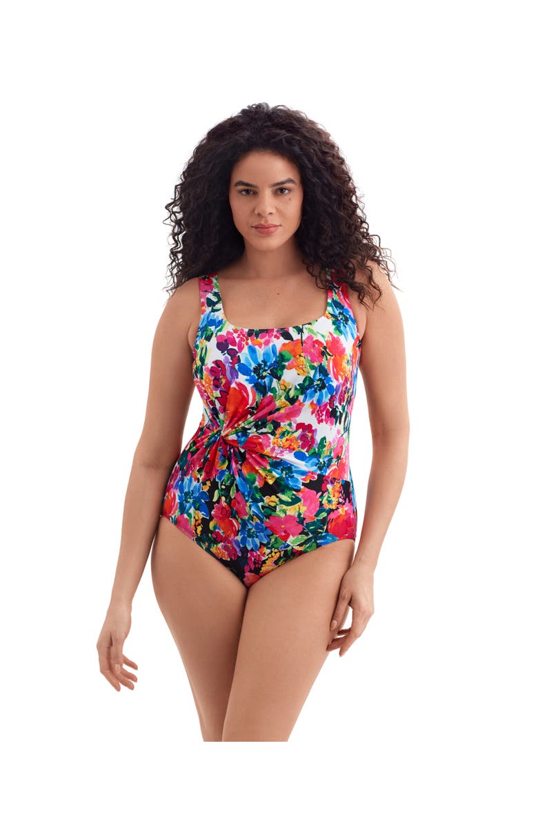 Longitude Twist Drape Tank Long Torso One-Piece Swimsuit, Main, color, Blooming Bouquet