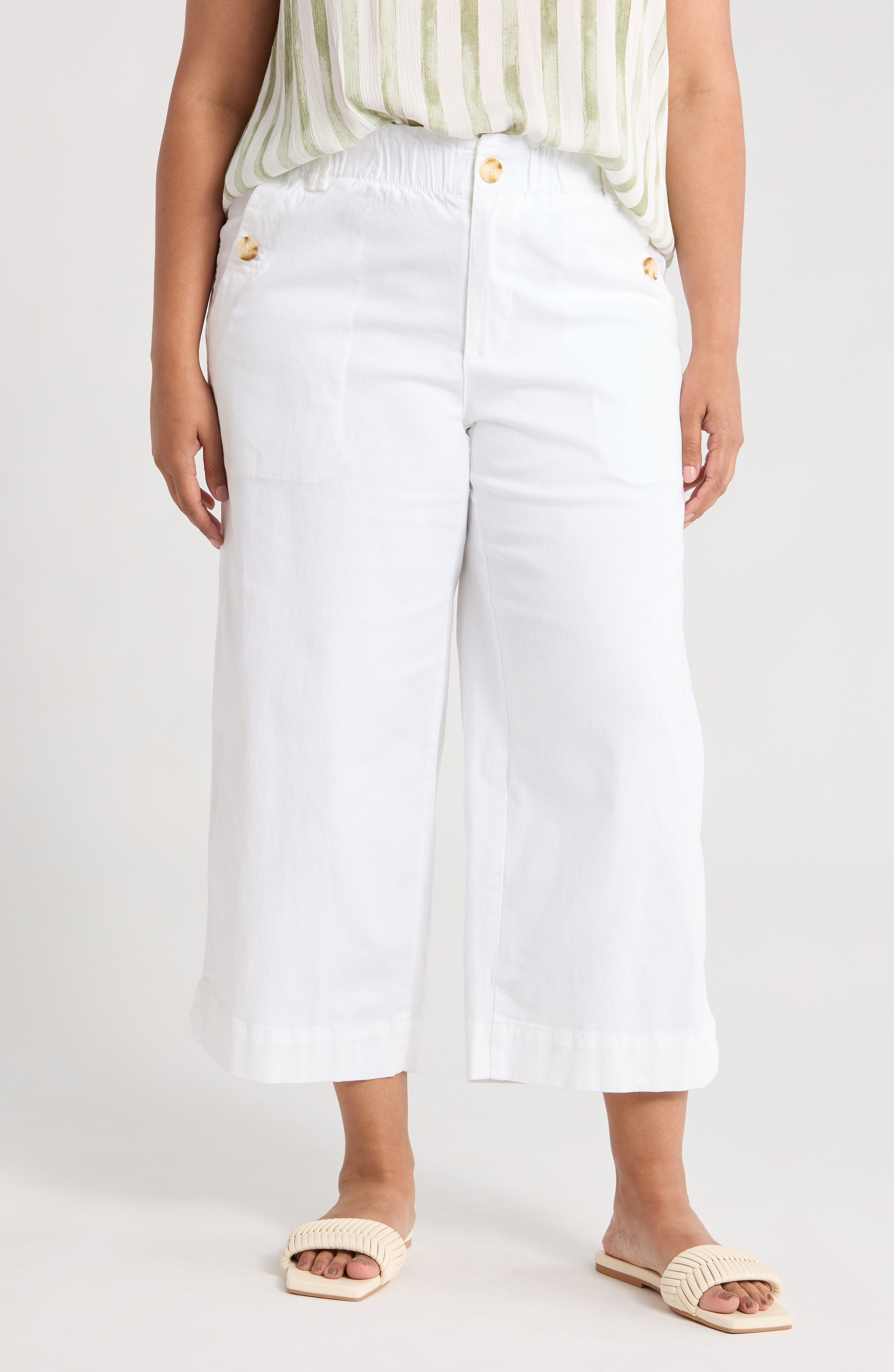 Democracy Button Pocket Crop Wide Leg Pants