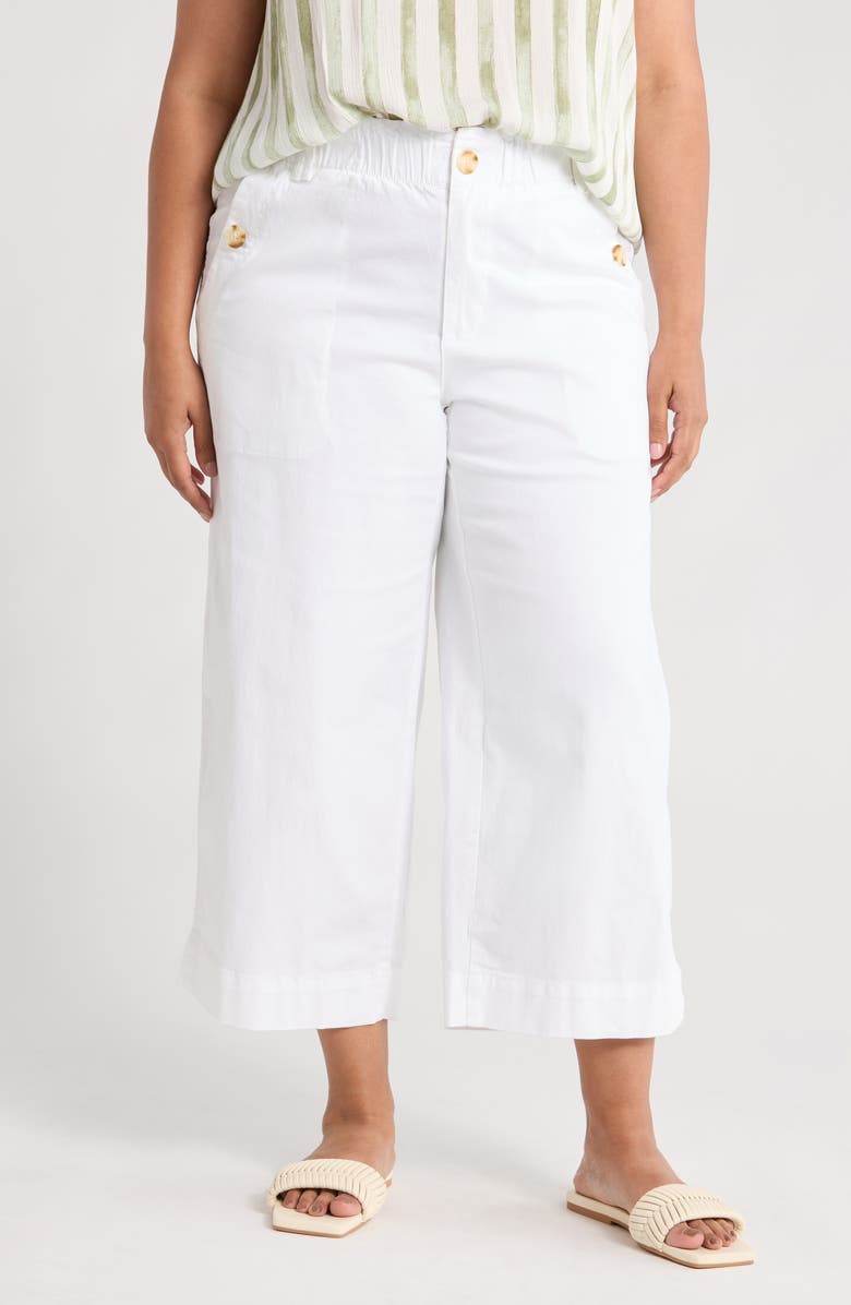 Democracy Button Pocket Crop Wide Leg Pants, Main, color, White