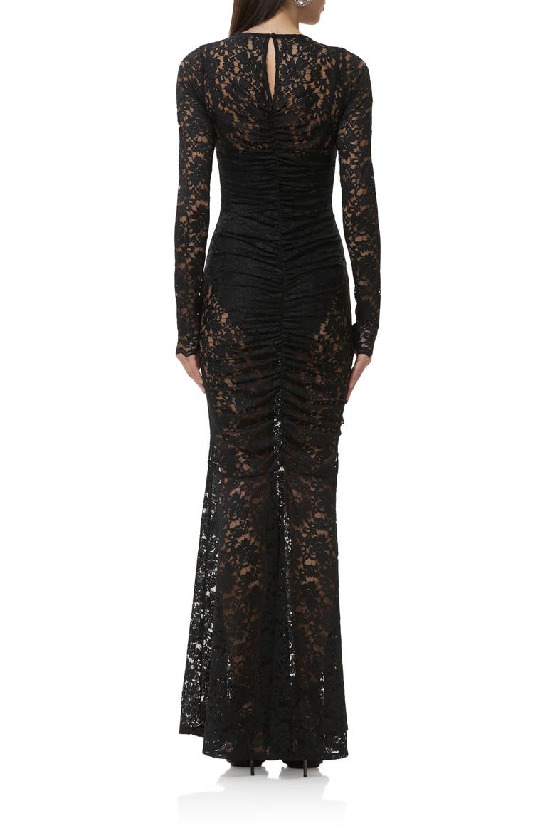 Jenima Long Sleeve Lace Mermaid Gown, Alternate, color, NOIR