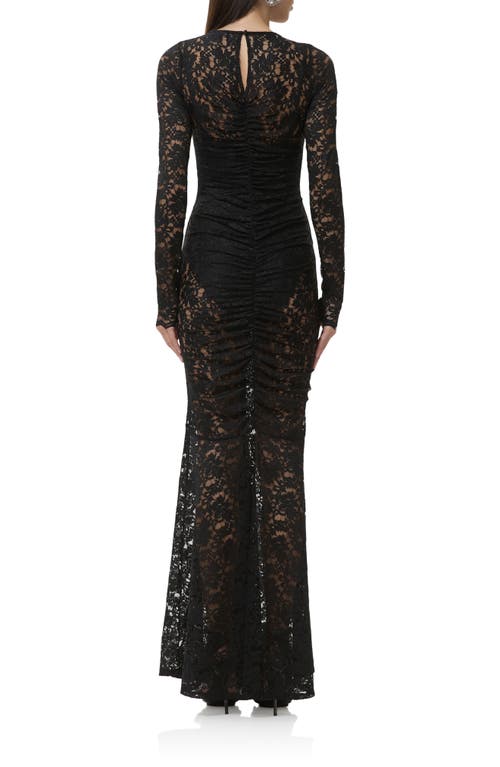 Afrm Jenima Long Sleeve Lace Mermaid Gown In Black