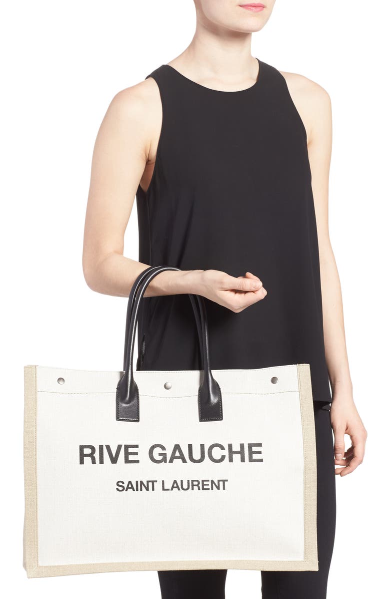 Saint Laurent Noe Rive Gauche Logo Linen Tote, Alternate, color,
