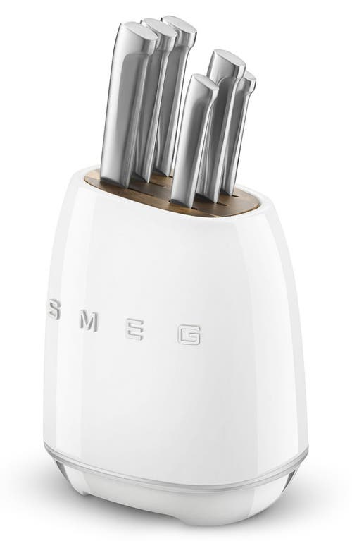 Smeg Stainless Steel 6-piece Knife Block Set In White