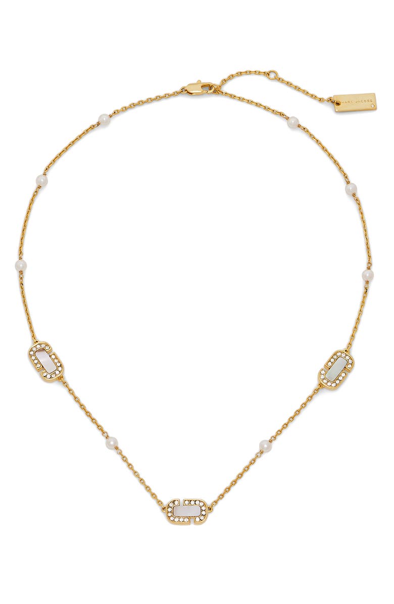 Marc Jacobs J Marc Luxe Mother-of-Pearl Station Chain Necklace, Main, color, Gold/Crystal