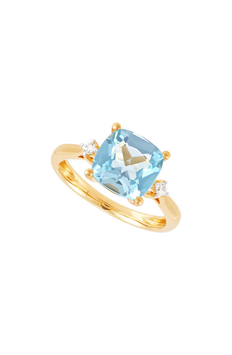 Frankie & Zoe 14K Yellow Gold Cushion Cut Swiss Blue Topaz & Diamond Ring, Alternate, color, Yellow Gold