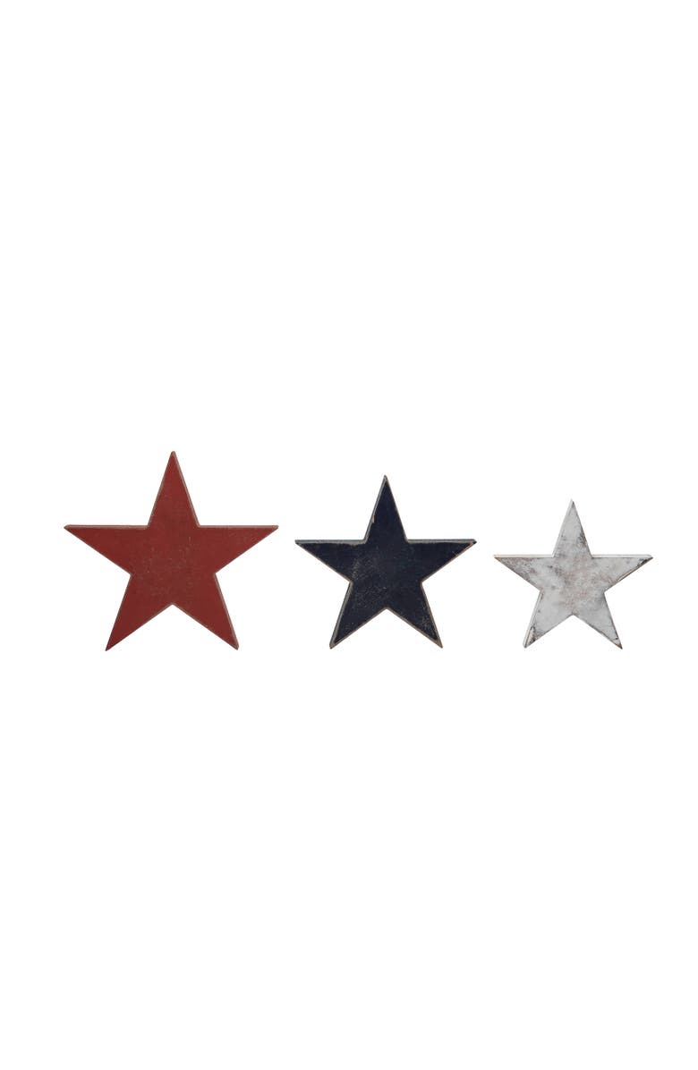 Transpac Wood 8.4 in. Patriotic Star Block Decor Set of 3, Main, color, Red