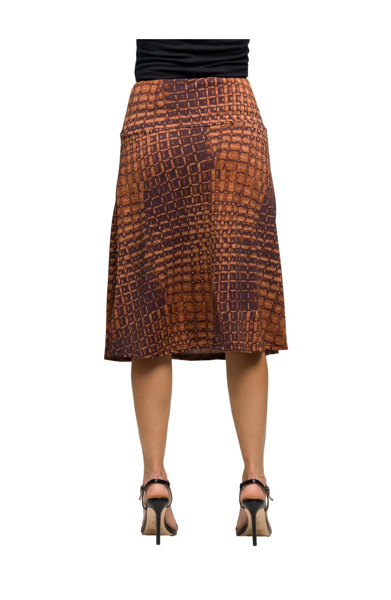 24seven Comfort Apparel Geometric Print Knee Length Skirt, Alternate, color, Brown Multi