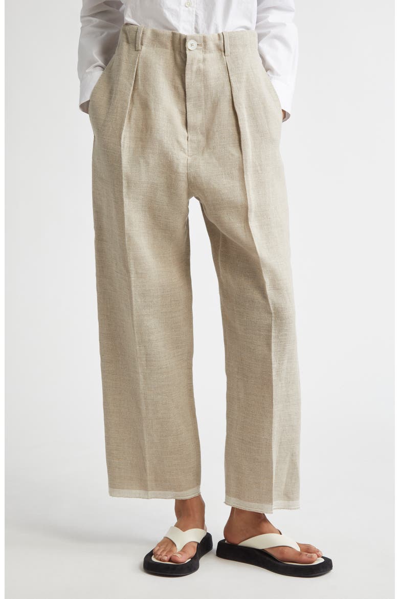 Pleated Linen Chinos, Main, color, BEIGE