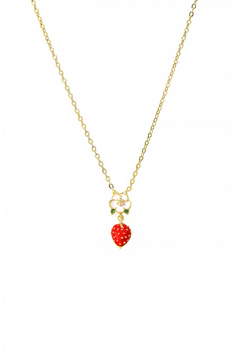 BY ADINA EDEN Colored Flower & Strawberry Charm Necklace, Main, color, Red