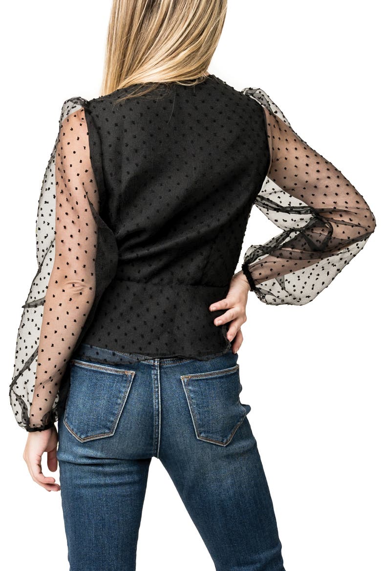 Velvet Dot Organza Wrap Top, Alternate, color, BLACK DOT