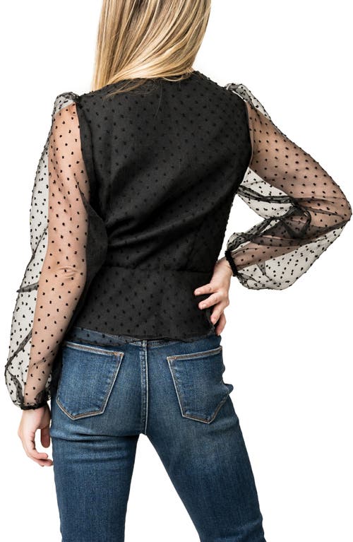 Gibsonlook Velvet Dot Organza Wrap Top In Black