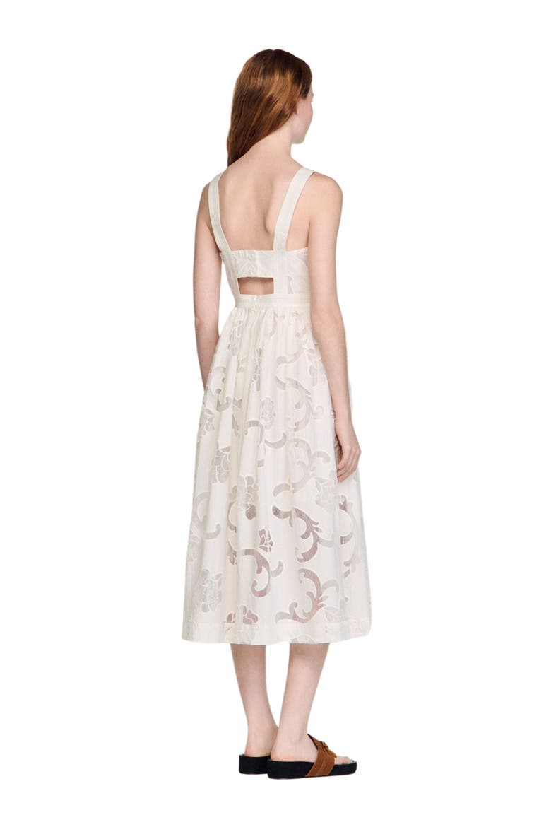 Openwork floral cotton midi dress, Alternate, color, Ecru