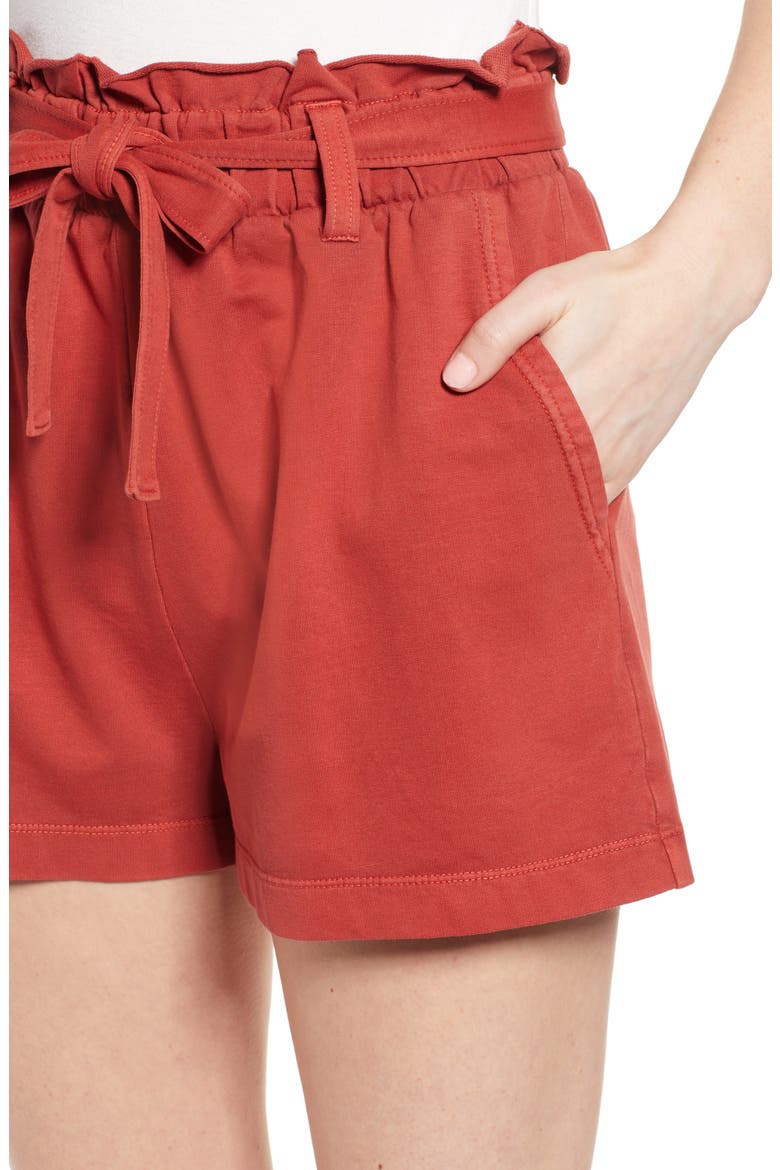 Paperbag High Waist Shorts, Alternate, color, RUST CINNABAR