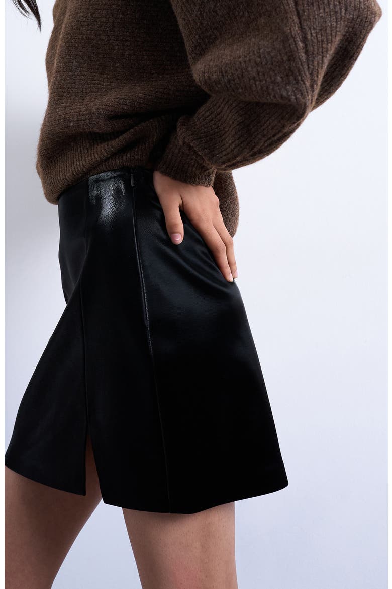 Faux Leather Miniskirt, Alternate, color, BLACK