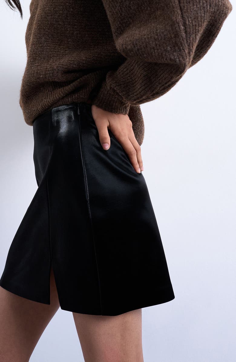 Topshop Faux Leather Miniskirt, Alternate, color, Black